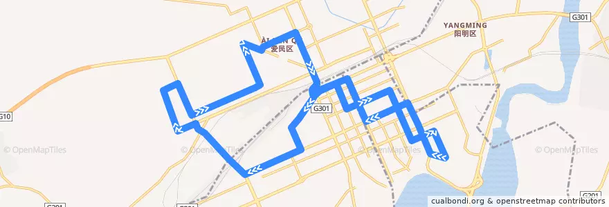 Mapa del recorrido 401 de la línea  en 牡丹江市.