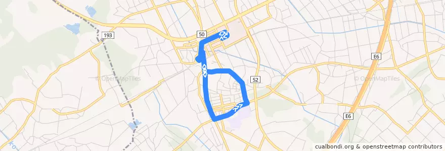 Mapa del recorrido 茨城交通バス71系統 イオンモール水戸内原⇒内原循環 de la línea  en Mito.