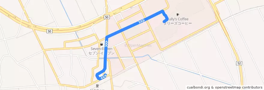 Mapa del recorrido 茨城交通バス 内原駅⇒イオンモール水戸内原 de la línea  en Mito.