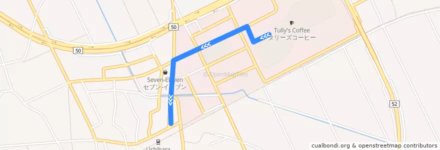 Mapa del recorrido 茨城交通バス イオンモール水戸内原⇒内原駅 de la línea  en Mito.