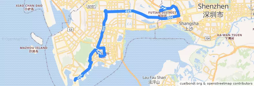 Mapa del recorrido 70路 安托山场站 => 蛇口SCT码头 de la línea  en Шэньчжэнь.