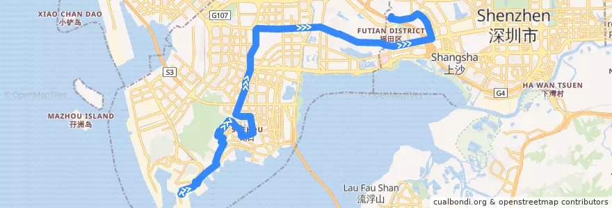 Mapa del recorrido 70路 蛇口SCT码头 => 安托山场站 de la línea  en 深圳市.