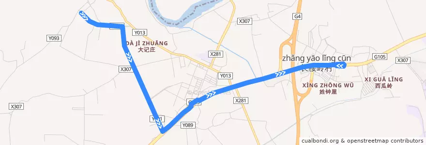 Mapa del recorrido 734路(广州华南商贸职业学院总站-寮采村委总站) de la línea  en Baiyun District.