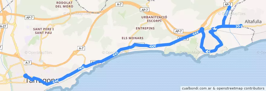 Mapa del recorrido L12 La Mora - Pl. Imperial Tàrraco de la línea  en Tarragona.