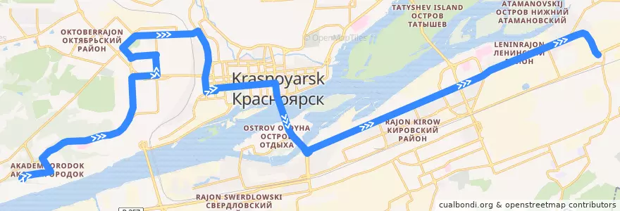 Mapa del recorrido Автобус 2: Дом учёных — Автовокзал Восточный de la línea  en городской округ Красноярск.