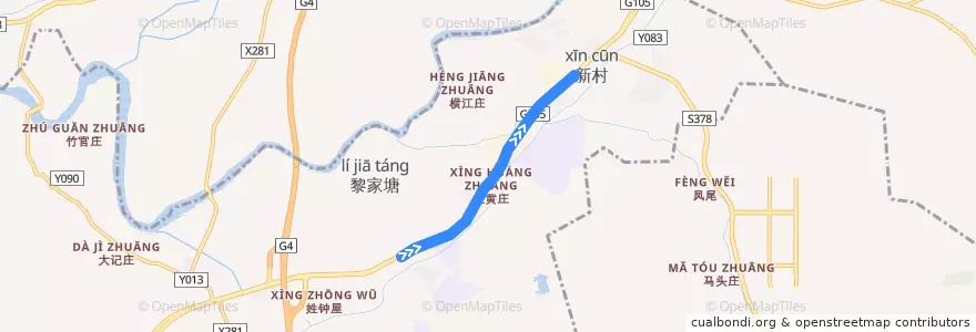 Mapa del recorrido 738路环线上半环(马洞村总站-新和) de la línea  en 白云区.