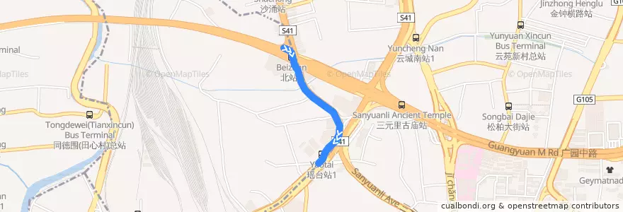 Mapa del recorrido 740路(明泉街总站环线) de la línea  en Baiyun District.