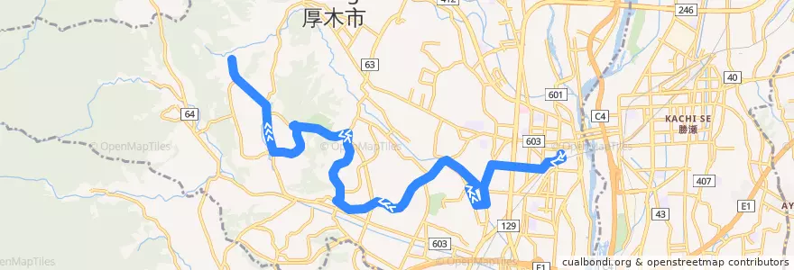Mapa del recorrido 厚木44系統 de la línea  en Atsugi.