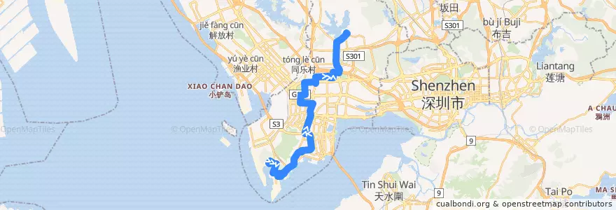 Mapa del recorrido 226路 赤湾总站 => 动物园总站 de la línea  en 南山区.