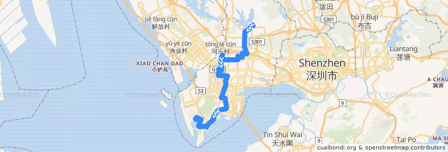 Mapa del recorrido 226路 动物园总站 => 赤湾总站 de la línea  en Наньшань.