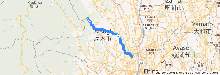 Mapa del recorrido 厚木18系統 de la línea  en 厚木市.