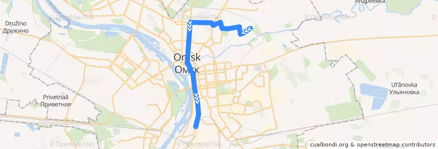 Mapa del recorrido Автобус №51 : СНТ Берёзка - Железнодорожный вокзал de la línea  en городской округ Омск.