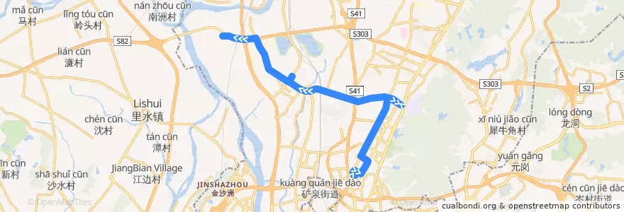 Mapa del recorrido 742路(地铁飞翔公园站总站-石井鸦岗总站) de la línea  en 白云区.