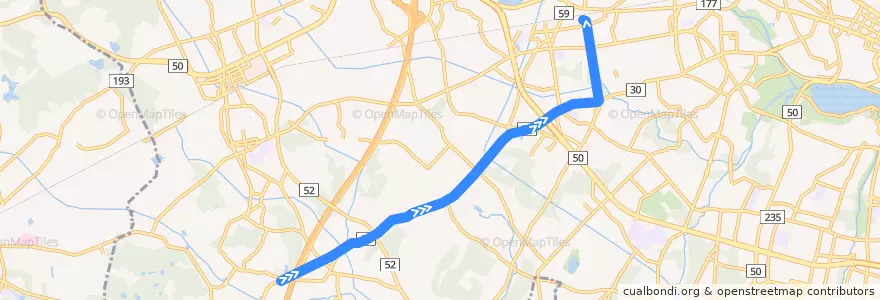 Mapa del recorrido 茨城交通バス 鯉渕営業所⇒赤塚駅南口 de la línea  en 水戸市.