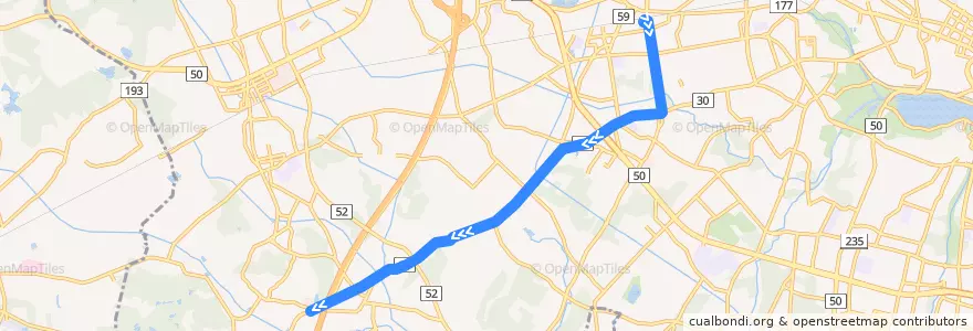 Mapa del recorrido 茨城交通バス 赤塚駅南口⇒鯉渕営業所 de la línea  en Mito.