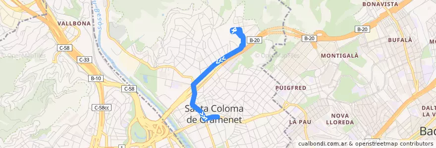 Mapa del recorrido B82 Santa Coloma de Gramenet Recinte Torribera - Plaça de la Vila de la línea  en Santa Coloma de Gramenet.