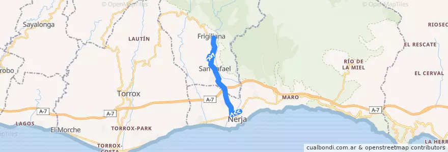 Mapa del recorrido Bus: Nerja => Frigiliana de la línea  en La Axarquía.