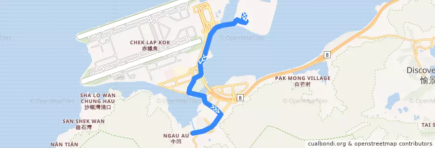 Mapa del recorrido 嶼巴B6線 New Lantao Bus B6 (大橋香港口岸 HZMB HK Port → 滿東邨 Mun Tung Estate) de la línea  en 離島區 Islands District.