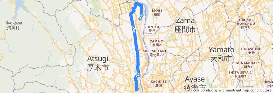 Mapa del recorrido 厚木76系統 de la línea  en Atsugi.