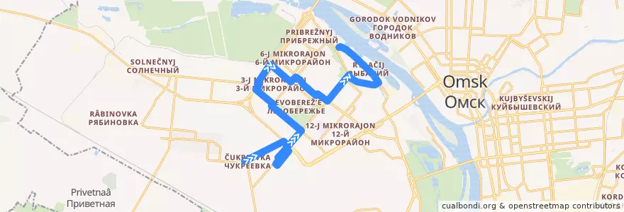 Mapa del recorrido Автобус №88 : Чукреевка - пос. Рыбачий de la línea  en городской округ Омск.