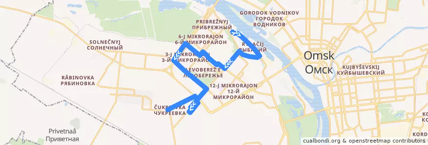 Mapa del recorrido Автобус №88 : пос. Рыбачий - Чукреевка de la línea  en городской округ Омск.