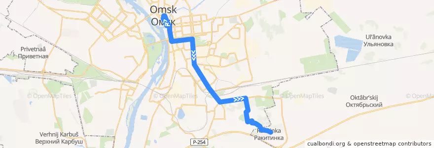 Mapa del recorrido Автобус №115 : Бударина - Ракитинка de la línea  en городской округ Омск.