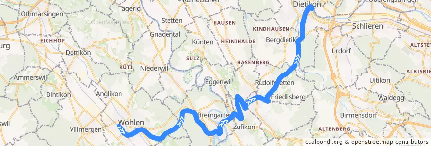 Mapa del recorrido S17: Wohlen –> Dietikon de la línea  en Argovie.