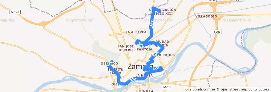 Mapa del recorrido Línea 3 de la línea  en Zamora.