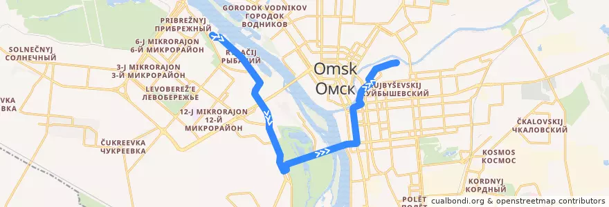 Mapa del recorrido Автобус №16 : пос. Рыбачий - Трикотажная фабрика de la línea  en городской округ Омск.