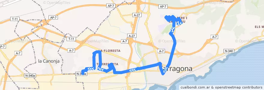 Mapa del recorrido L6 St. Pere i St. Pau - Centre - Campclar de la línea  en Tarragona.
