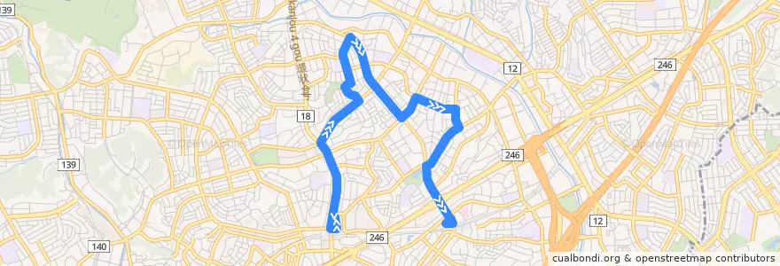 Mapa del recorrido みたけ台線 de la línea  en 青葉区.