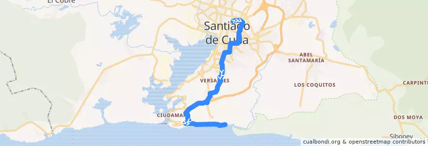 Mapa del recorrido Ruta 253. Aguadores->Yarayo de la línea  en Santiago de Cuba.