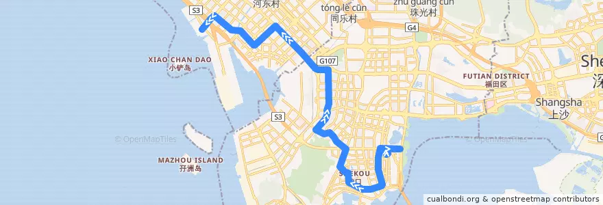 Mapa del recorrido M484 深圳湾口岸 => 大铲湾公交总站 de la línea  en Шэньчжэнь.