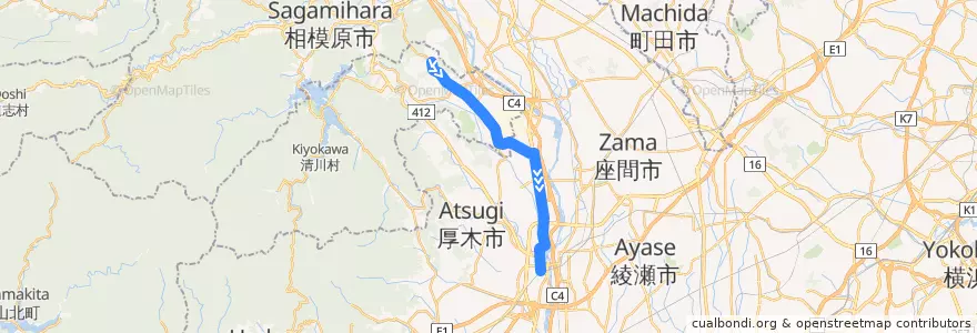 Mapa del recorrido 厚木60系統 de la línea  en Prefettura di Kanagawa.