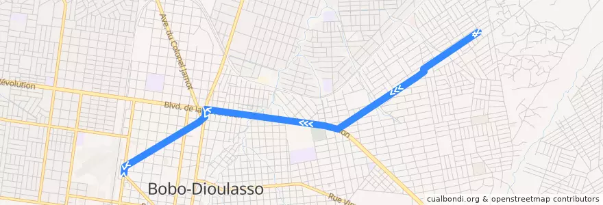 Mapa del recorrido 6: Terminus Bindougousso→Place Tiéfo Amoro de la línea  en Уэ.