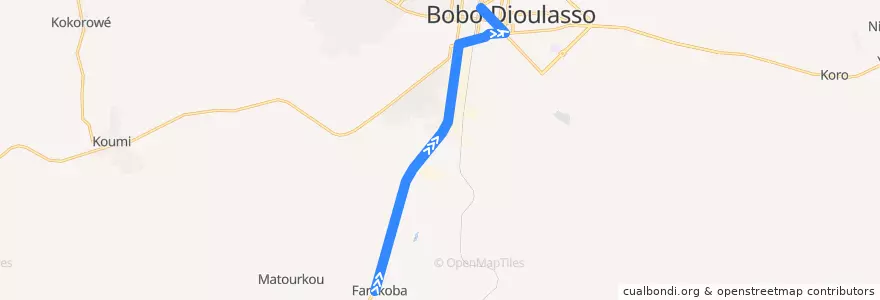 Mapa del recorrido 5: Terminus Farakô BA→Tiéfo Amoro de la línea  en Houet.