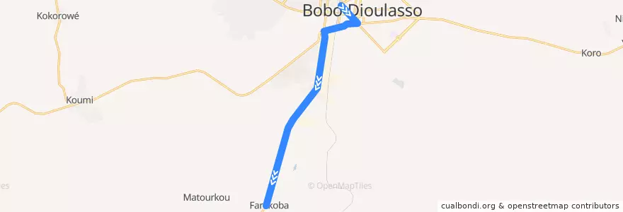 Mapa del recorrido 5: Place Tiéfo Amoro→Terminus Farakô BA de la línea  en Houet.