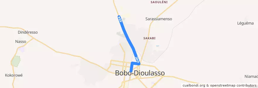 Mapa del recorrido 3: Terminus Bobo 2010→Place Tiéfo Amoro de la línea  en Houet.