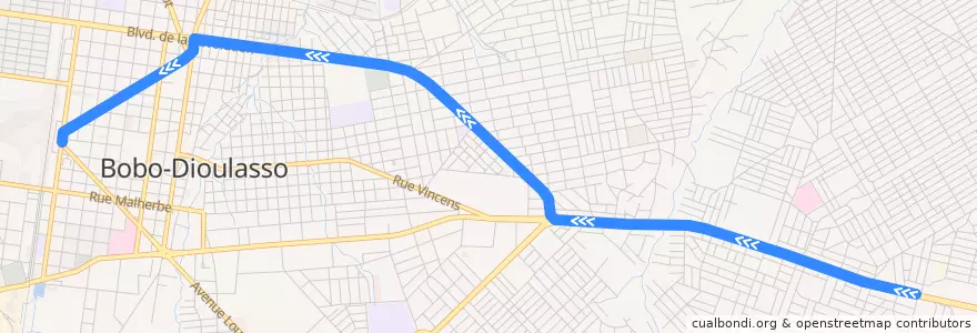 Mapa del recorrido 2: Terminus secteurs 24 & 25→Place Tiéfo Amoro de la línea  en Уэ.