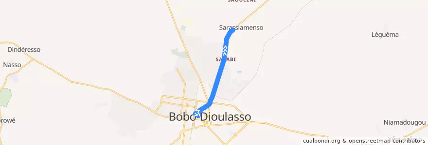 Mapa del recorrido 7: Place Tiéfo Amoro→Terminus Sakabi de la línea  en Уэ.