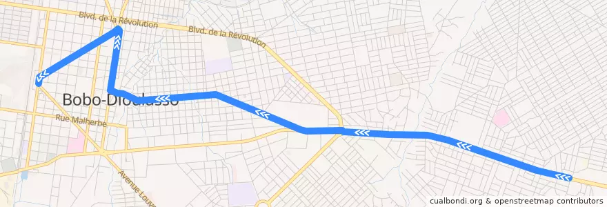 Mapa del recorrido 4: Terminus secteurs 24 & 25→Place Tiéfo Amoro de la línea  en Уэ.