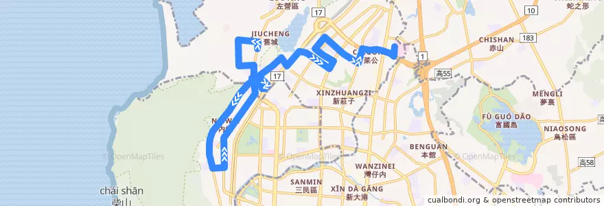 Mapa del recorrido Bus 38D: 左營南站=>榮總側門 de la línea  en كاوهسيونغ.