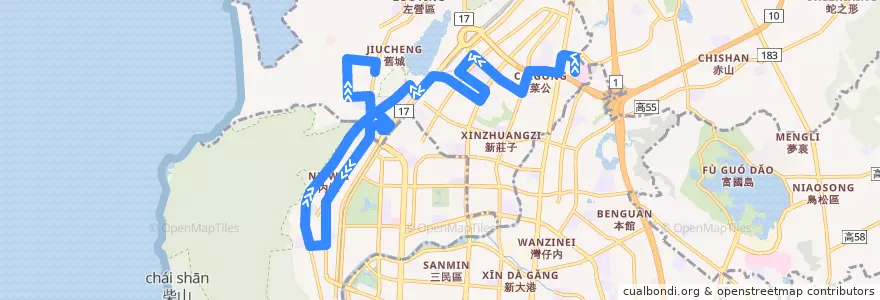 Mapa del recorrido Bus 38D: 榮總側門=>左營南站 de la línea  en 高雄市.