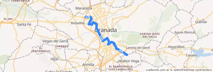 Mapa del recorrido Bus 9: Chana → Los Rebites de la línea  en Granada.
