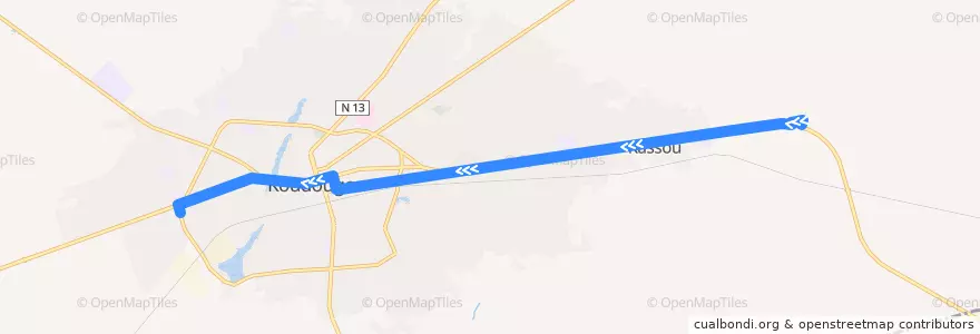 Mapa del recorrido 1B: Cité des forces vives→Terminus central de la línea  en Koudougou.