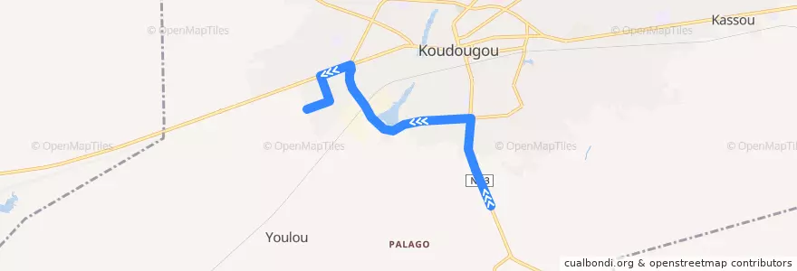 Mapa del recorrido 7: Terminus Site Granite→Terminus central de la línea  en Koudougou.