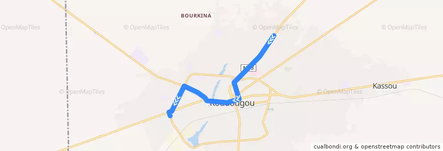 Mapa del recorrido 6: Lycée Wendsongda→Terminus central de la línea  en Koudougou.