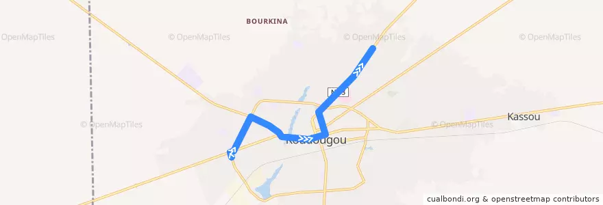 Mapa del recorrido 6: Terminus central→Lycée Wendsongda de la línea  en Koudougou.