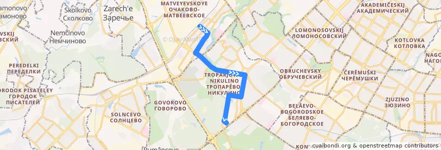 Mapa del recorrido Автобус 630: станция "Очаково" - Тропарёво de la línea  en Западный административный округ.