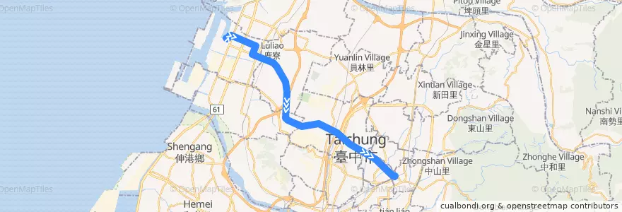 Mapa del recorrido 310路 (往臺中火車站) de la línea  en 臺中市.